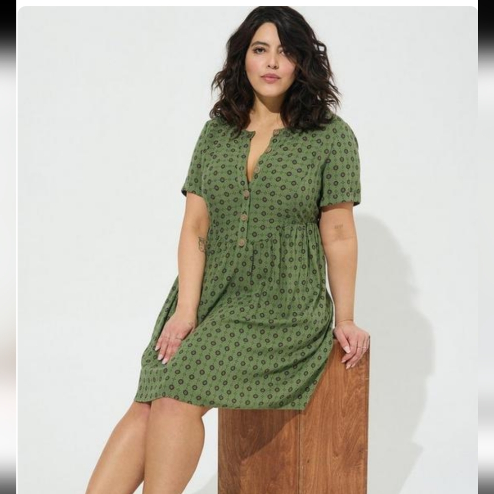 Torrid Mini Rayon Slub Button Front Fit N Flare Dress